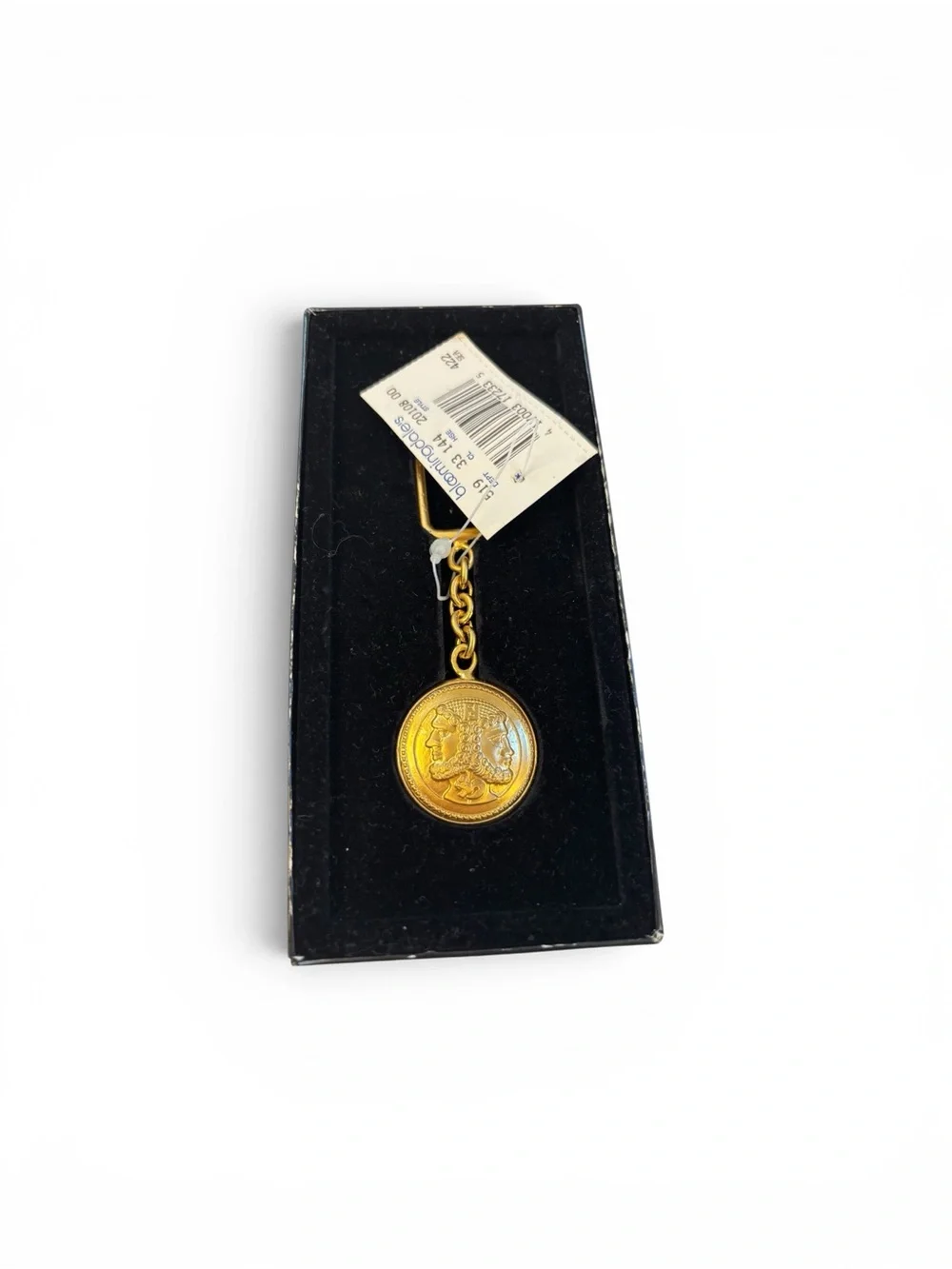 Vintage gold-tone double-headed Janus medallion keychain